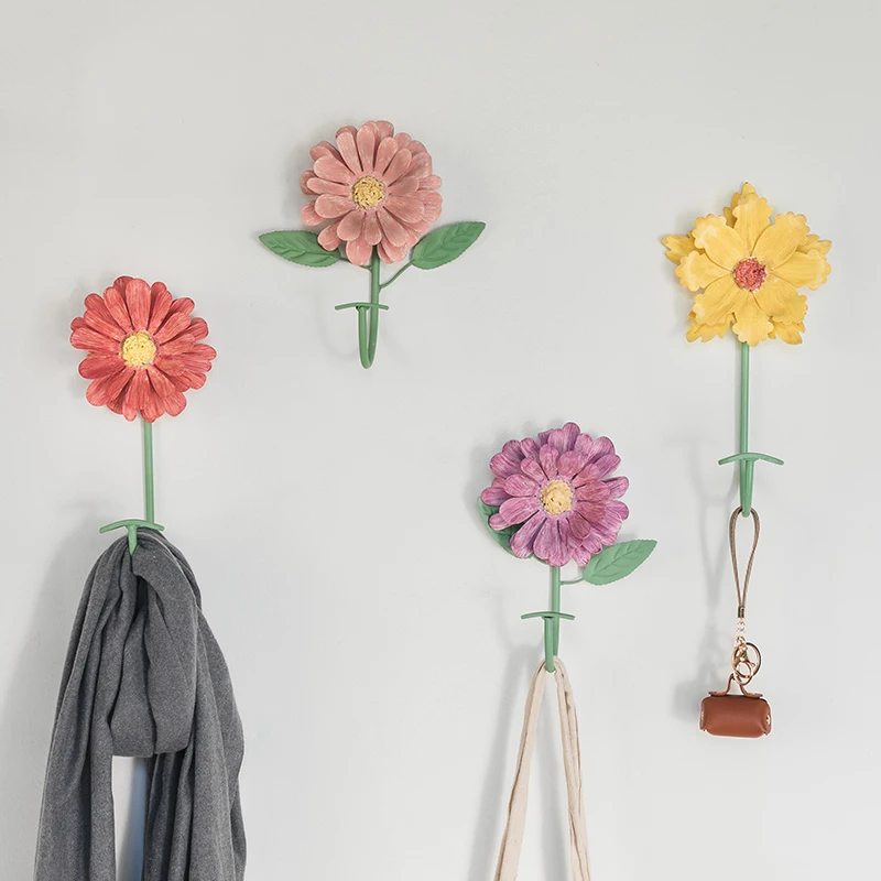 

Metal Flower Hook Clothes Key Storage Suspension Creative Lovely Coat Hooks Home Decor Metal Wall Decoration Pastoral Flowers