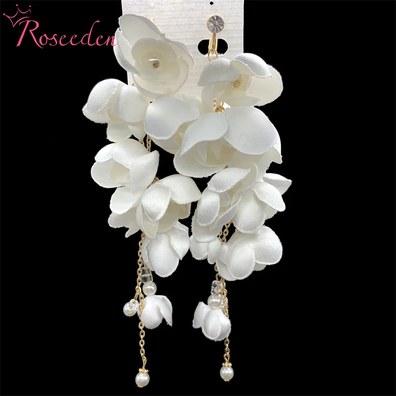 Handmade White Flower Bridal Earrings Wedding Jewelry Gold Color Women Drop Earring RE4410