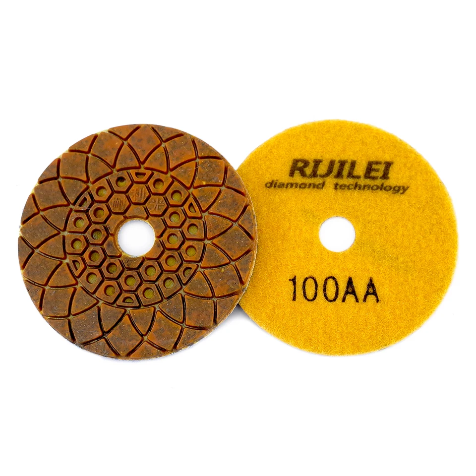 Imagem -03 - Rijilei-bonded Diamond Polishing Pads Disco de Moagem Cobre Metal Concreto Granito Mármore Pedra Molhado Seco 100 mm Pcs