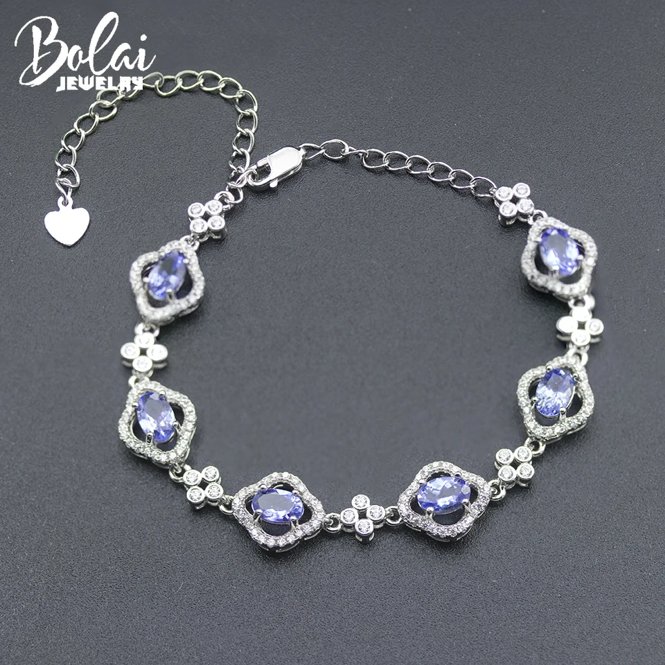 

Bolai natural tanzanite link bracelet solid 925 sterling silver 3.0ct violet gemstone fine jewelry for women's elegant best gift