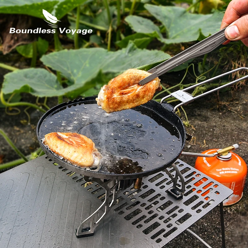 Padella antiaderente in titanio senza limiti con manico pieghevole campeggio esterno Picnic escursionismo Barbecue padella in titanio Ti2064C