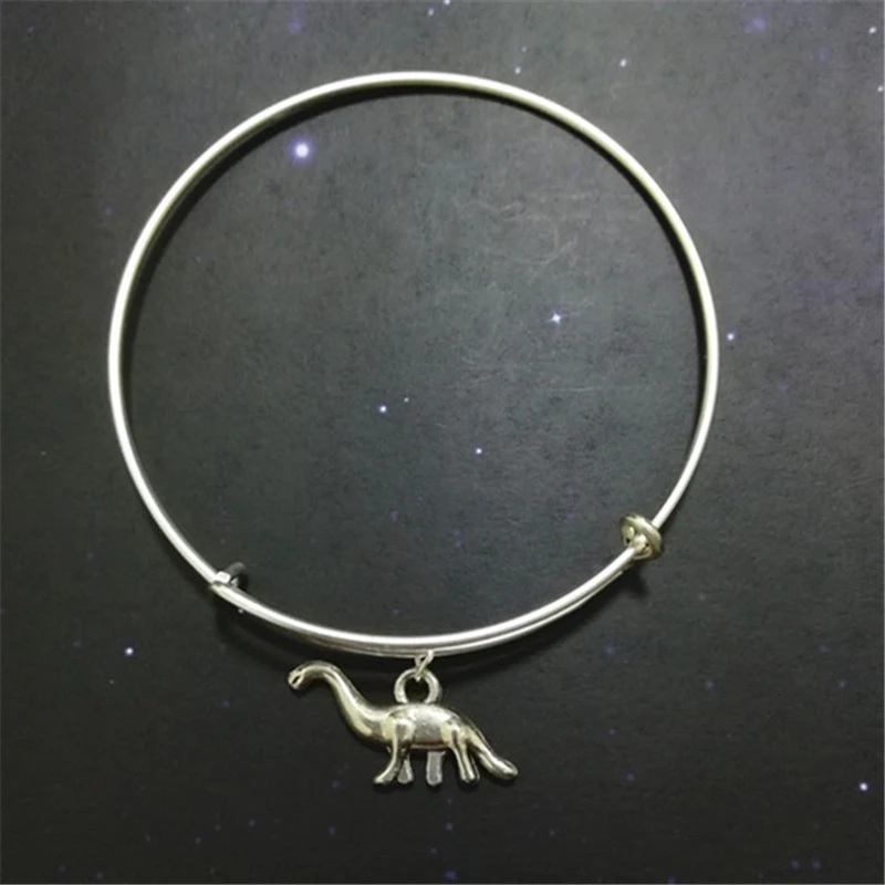 Dinosaur Bracelet, Diplodocus Pendant, Silver Color Dinosaur Charm, Quirky, Mini Dinosaur, Simple Jewelry, Dinosaur Jewelry