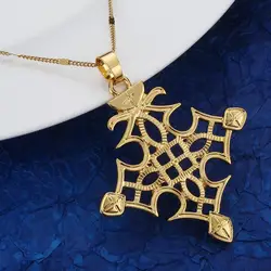 Ethiopian Trendy Gold Color Cross Pendant Necklaces for Women Men Cross Charm Jewelry