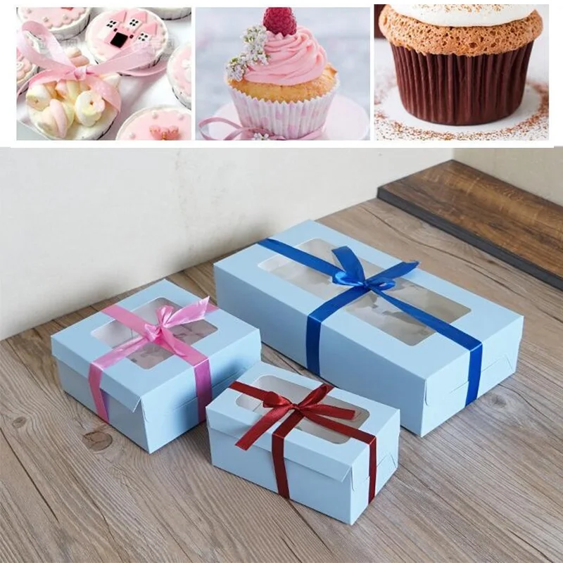 

20pcs Blue Paper Cupcake Box 1/2/3/6/12 Holes Single Cake Packaging Box Wedding Birthday Party Muffin Baking Gift Box