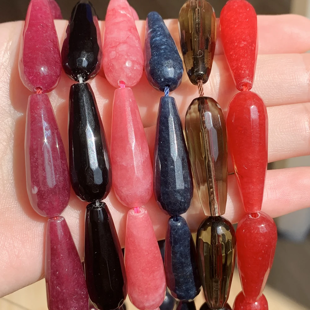 Natural Stone Faceted Rhodochrosite Smoky Quartzs Waterdrop Shape Loose Beads for Jewelry Making DIY Bracelet Accessories 15\'\'