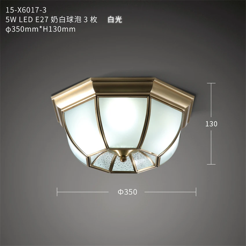 All-copper American Glass Ceiling Lights Bedroom Modern European Study Room Balcony Entrance Hallway