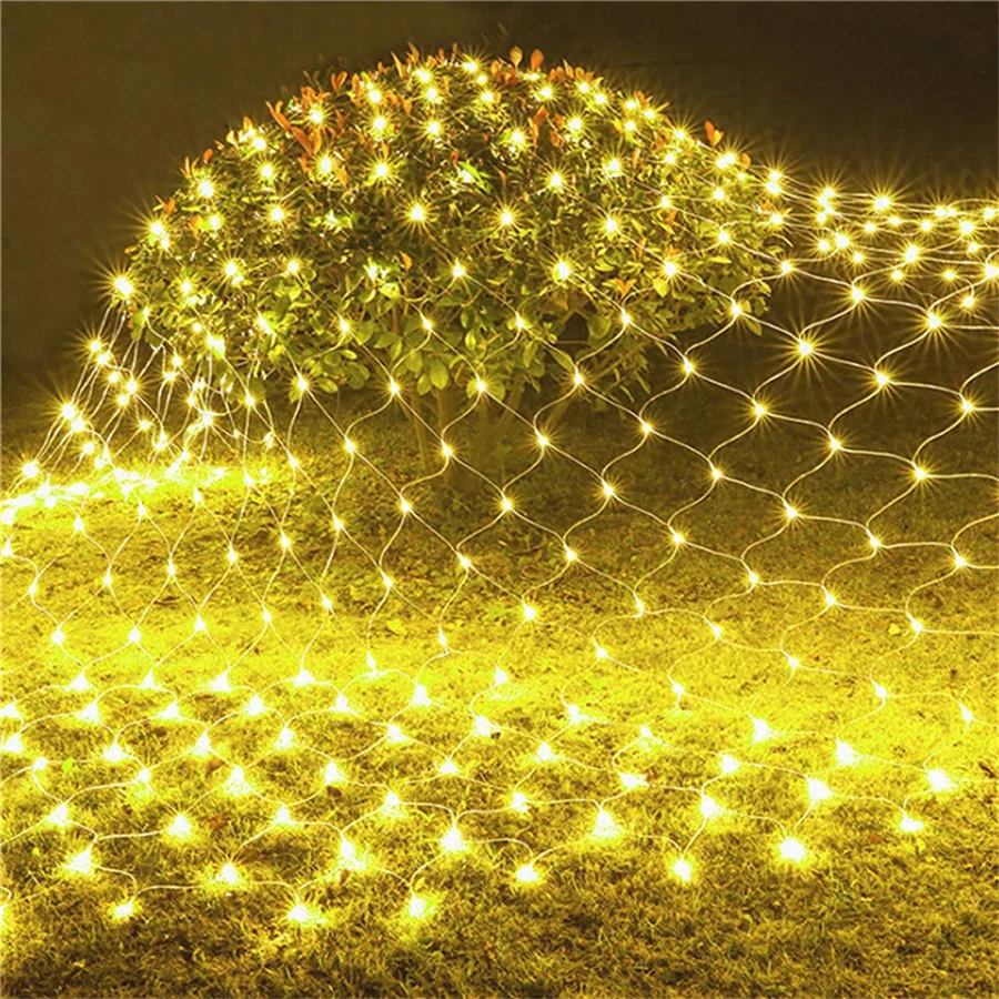 Solar Led Net Light Mesh String Light With Remote Christmas Curtain Icicle Light Outdoor Garden Garland For Wall Roof Tree Decor