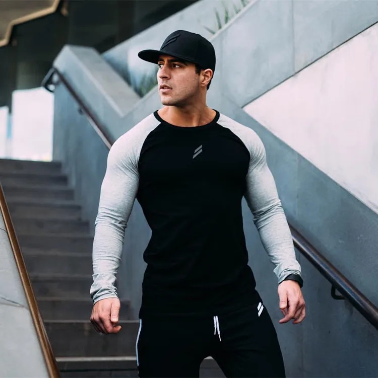 Mens Long Sleeve T Shirts Spring Summer Slim Shirts Male Tops Leisure Bodybuilding Long Sleeve Personality Tees