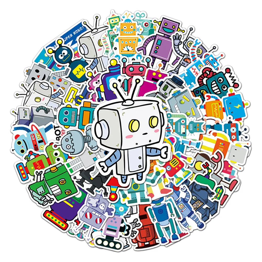 50pcs Robot Stickers For Notebooks Scrapbook Stationery Kscraft Cute Sticker Vintage Scrapbooking Material Craft Supplies