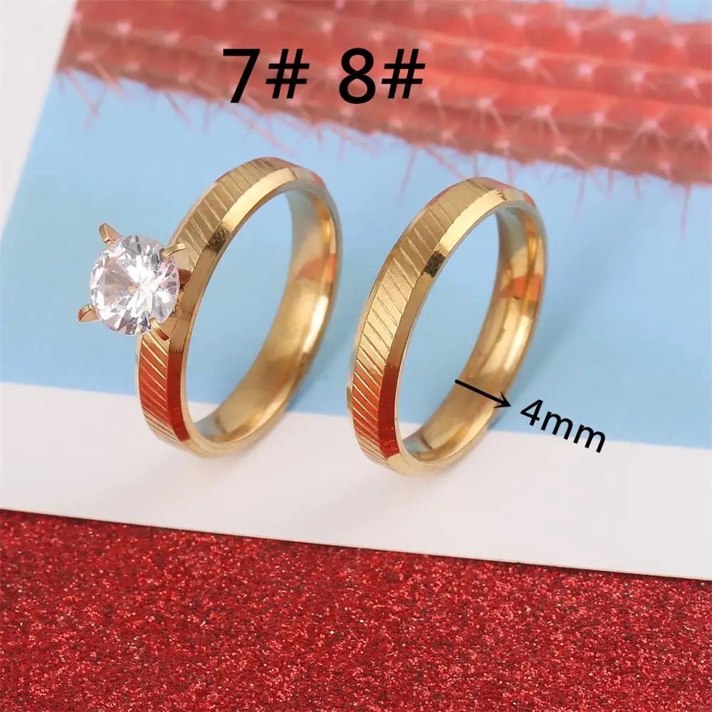 Stainless Steel Romantic Wedding Rings Gold Color Rings For Engagement Party Trendy Jewelry