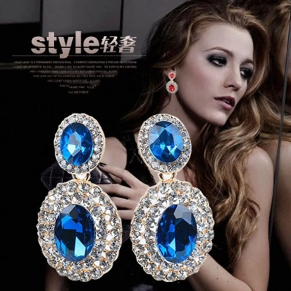 WENHQ Rhinestone Crystal Clip on Earrings No Pierced for Women Fashion Luxury Cuff Earrings Statement Gold Color Fake Piercing