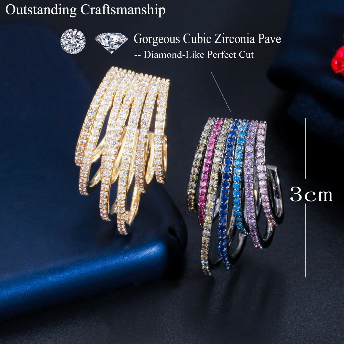 CWWZircons Fashion Multicolor Micro Pave CZ Stone Geometric Half Round Circle Hoop Earrings for Women Black Gold Color CZ815