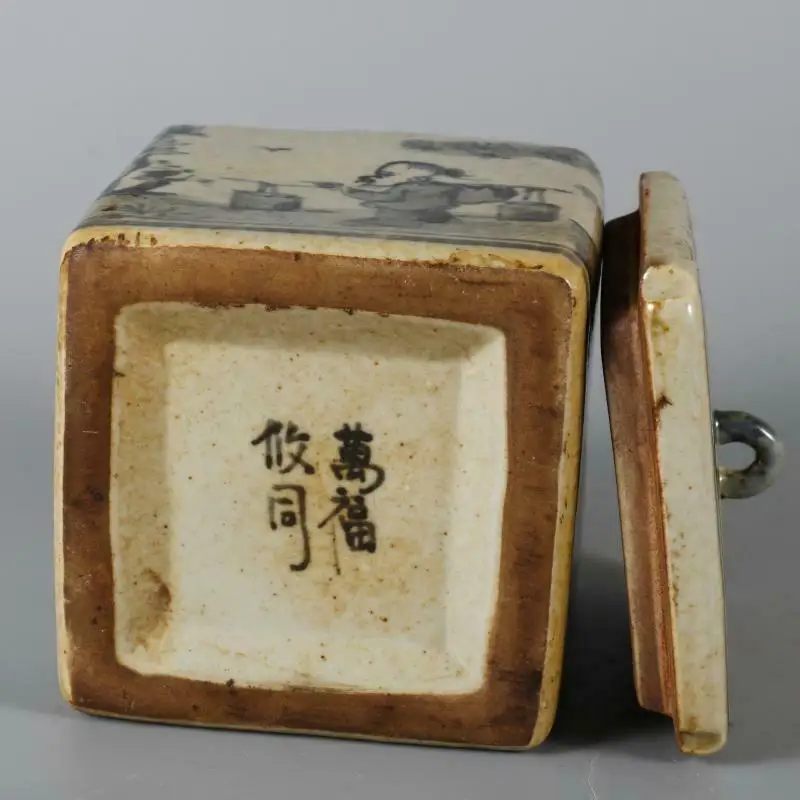 Chinese Blue and White Porcelain Pot Kid Flowers Design Tea Caddy 3.94 inch