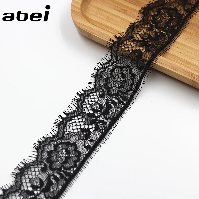 5.8cm 3yards/lot Knitted Flower Lace Ribbon Trims Black Eyelash Lace Fabric for Garments Wedding Party Dress Edge Wrapping Tape