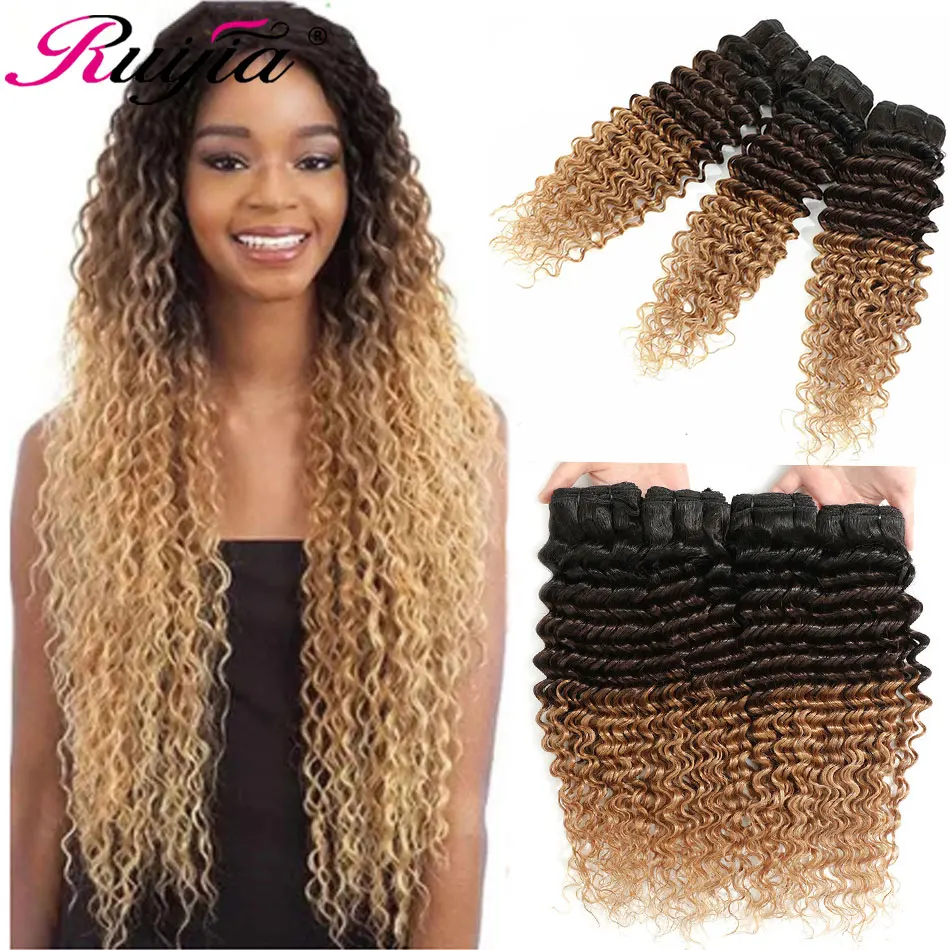 Deep Wave Bundles Mongolian Hair 3 4 Bundles Ombre Deep Curly Bundles T1B 4 27 Honey Blonde Human Hair Weave Curly Hair Weaving