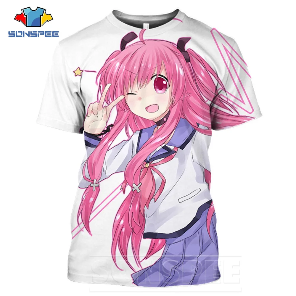 SONSPEE Anime Game T Shirt Streetwear Anime Angel Beats Sexy Loli Girl Men Women T-shirts Harajuku Men\'s Short Top Tshirt