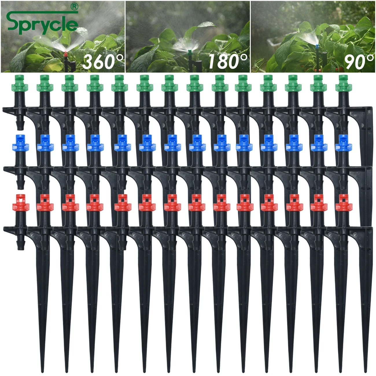 

SPRYCLE 90/180/360 Degree Micro Misting Nozzle 11cm Stake 1/4'' Barb Connector Garden Irrigation Watering Sprinkler Greenhouse