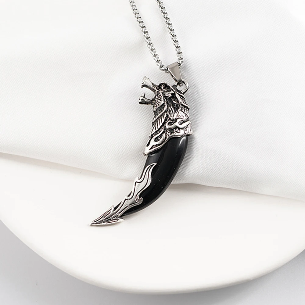 Ethnic Style Brave Men's Wolf Loong Tooth Spike Pendant Necklace Stainless Steel Male Warrior Adult Ceremony Jewelry