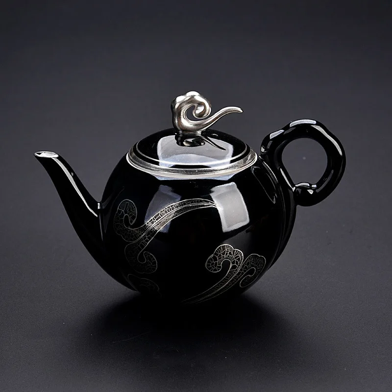 Japanese retro sterling silver Kung Fu tea set 999 pure handmade silver pot set home Kung Fu tea set Xiangyun teapot