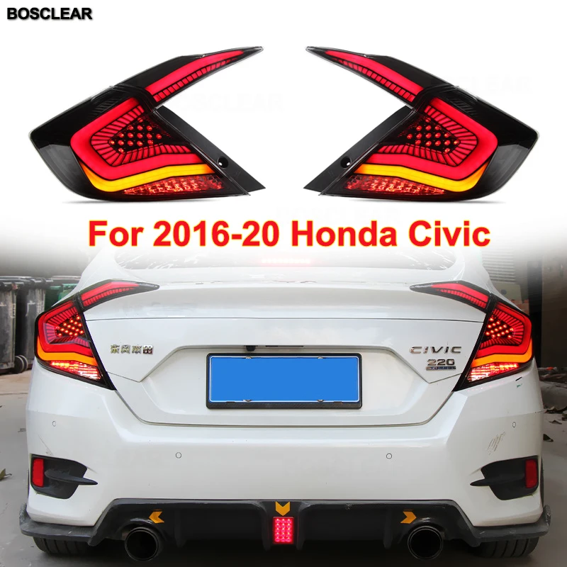 2X For Honda Civic 10th Tail Lights Dynamic Turn Signal 2016 2017 2018 2019 2020 12v Led Car Tail Lights Taillight Rear Fog Lamp