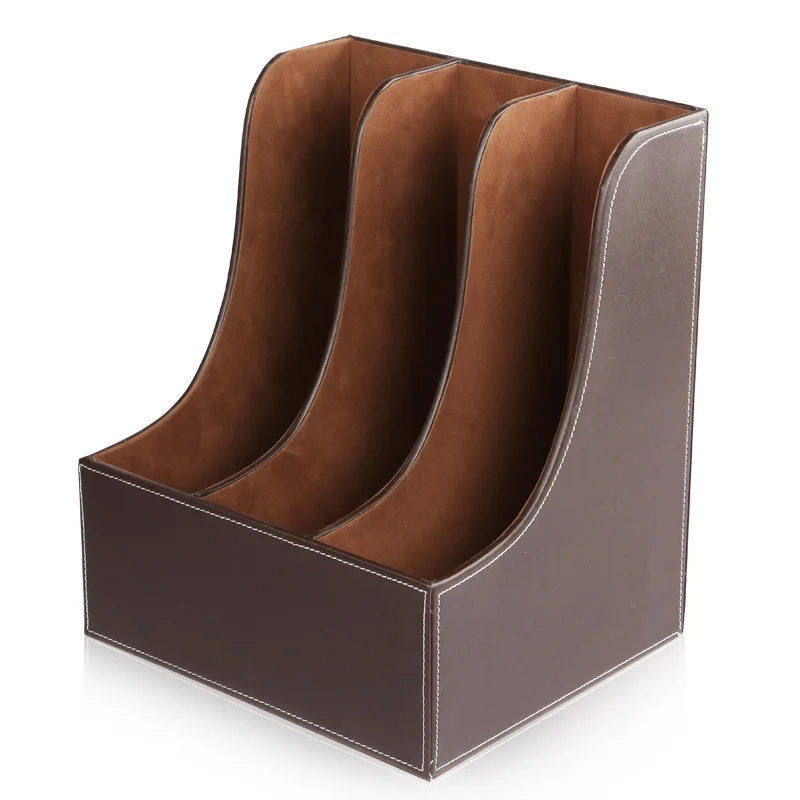 

High Grade Business Imitation Leather Storage Box, Curved Triple Desktop File Rack