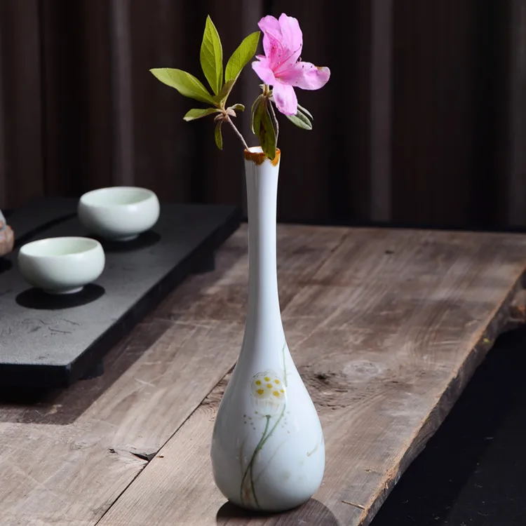 Vase of Mutton-fat Jade Tea Ceremony Flower Arrangement Home Decoration Jingdezhen Ceramic Small Vase Guanyin  Buddhist Supplies