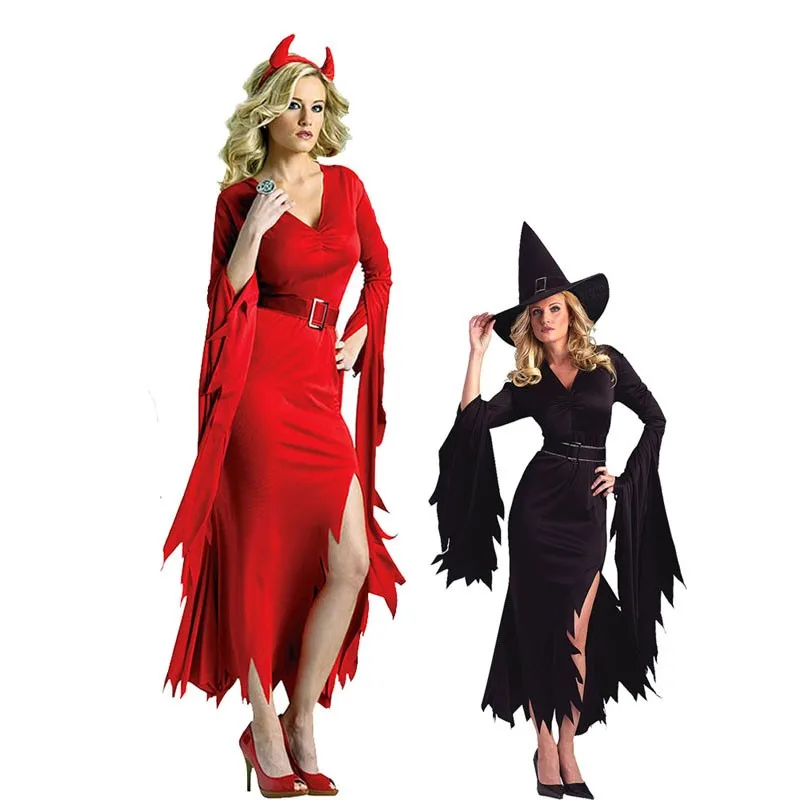 

Sexy Black Red Women Devil Witch Dress Costume Cosplay Carnival Halloween Female Party Fancy Supplies Christmas