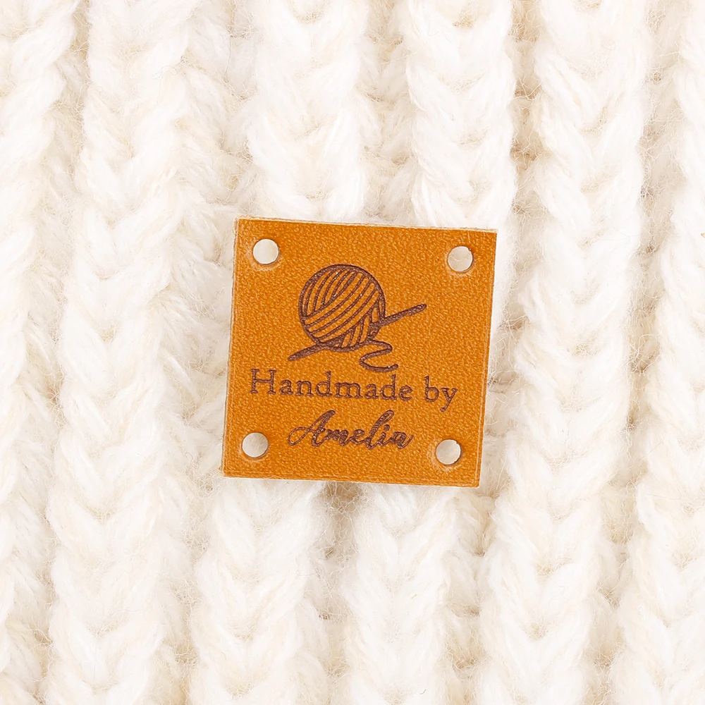 

Custom Leather Label - Sewing Knitting Labels - Knitting Tags For Hats - Knit accessories, DIY Sewing Supplies (PB3135)