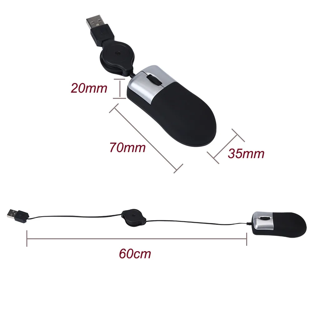 Portable Mini Ergonomic Design Wired Mouse Retractable USBS Ensitive Buttons  High Quality Mice For Laptop Notebook PC 20Jun10