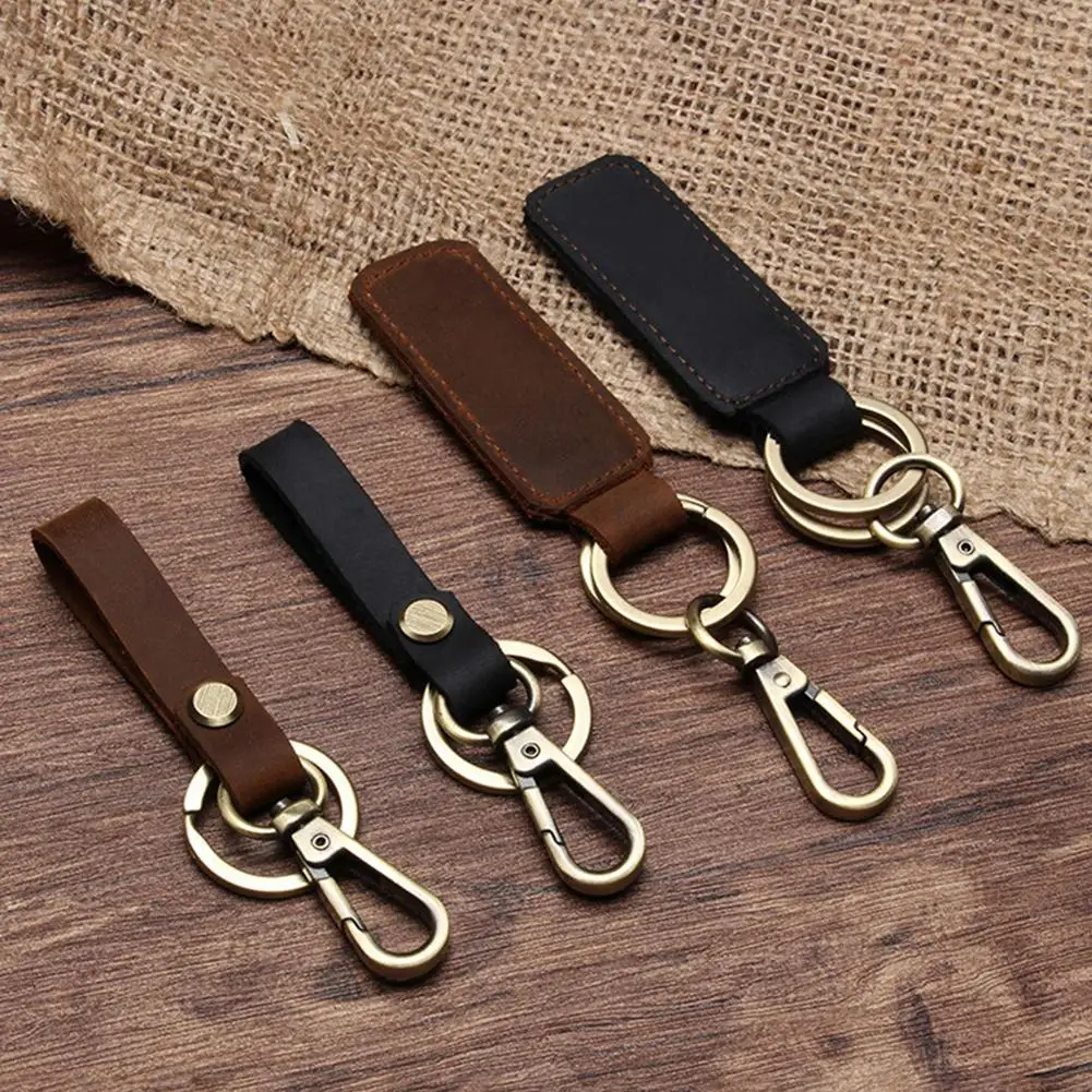 Leather Keychain Handmade Key Fob Keychain With Belt Loop Clip Durable Engraved Key Chain For Car Motorcycle Home