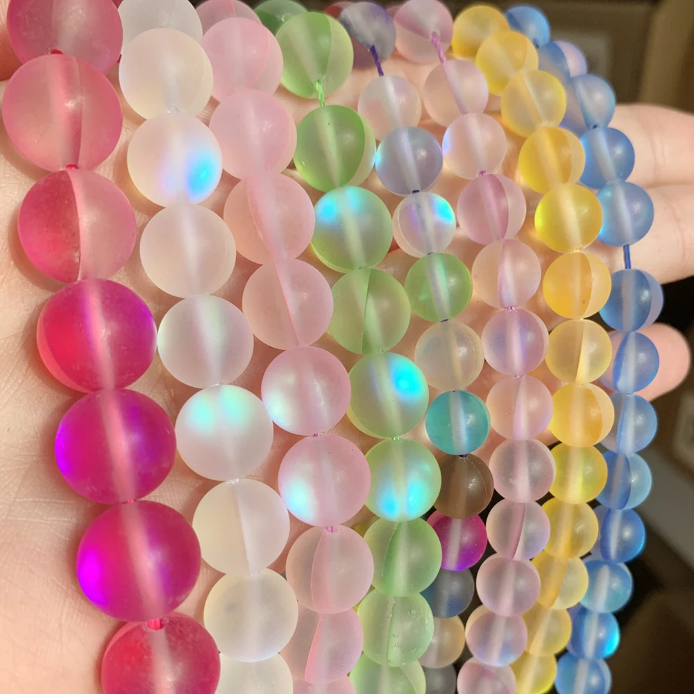A+ Matte White AB Frosted Austrian Crystal Round Beads For Jewelry Making 6 8 10 12mm Glitter MoonStone Beads Diy Bracelet