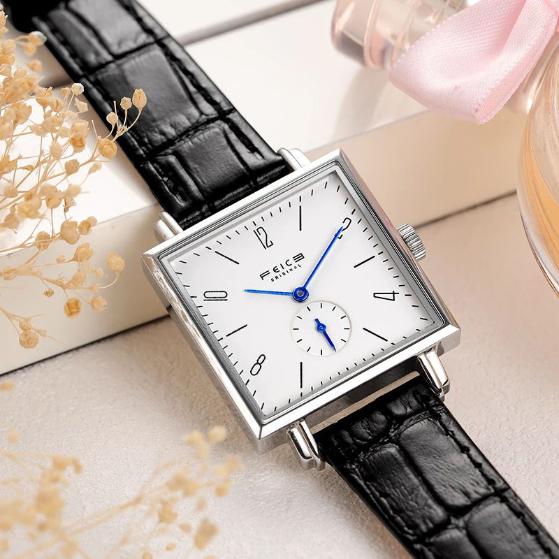 FEICE Women\'s Classic Bauhaus Wristwatch Sapphire Crystal Minimalist Clock Casual Square Analog Quartz Watch -FG301