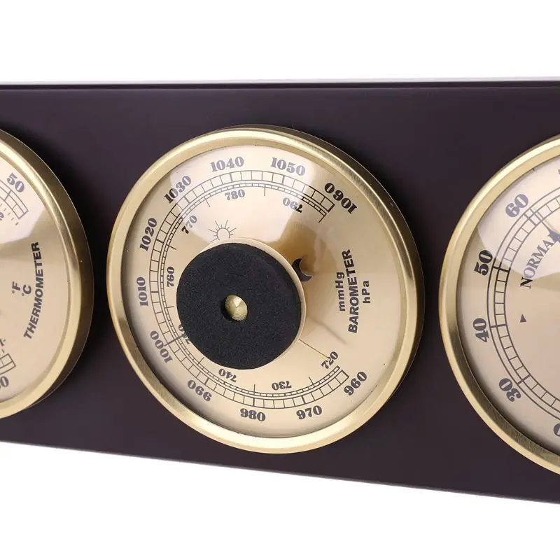 3Pcs/Set Barometer Hygrometer Thermometer Weather Station with Wooden Frame Base Ornaments 31cm x 11cm