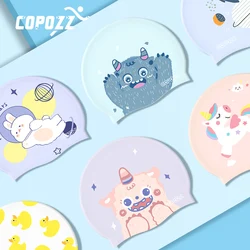 COPOZZ-gorro de baño de dibujos animados para niños y niñas, gorro impermeable con protección para las orejas, de alta elasticidad, profesional