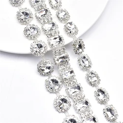 Catena di cristallo di vetro argento Bling rettangolo strass Applique Trim collana decorazione abito da sposa accessori abbigliamento fai da te