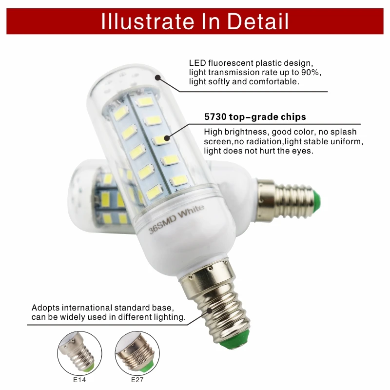 Imagem -04 - Lâmpada Milho Led Unidades E27 E14 24 36 48 56 69 72leds Smd5730 220v para Decoração de Casa Lâmpada Vela de Led