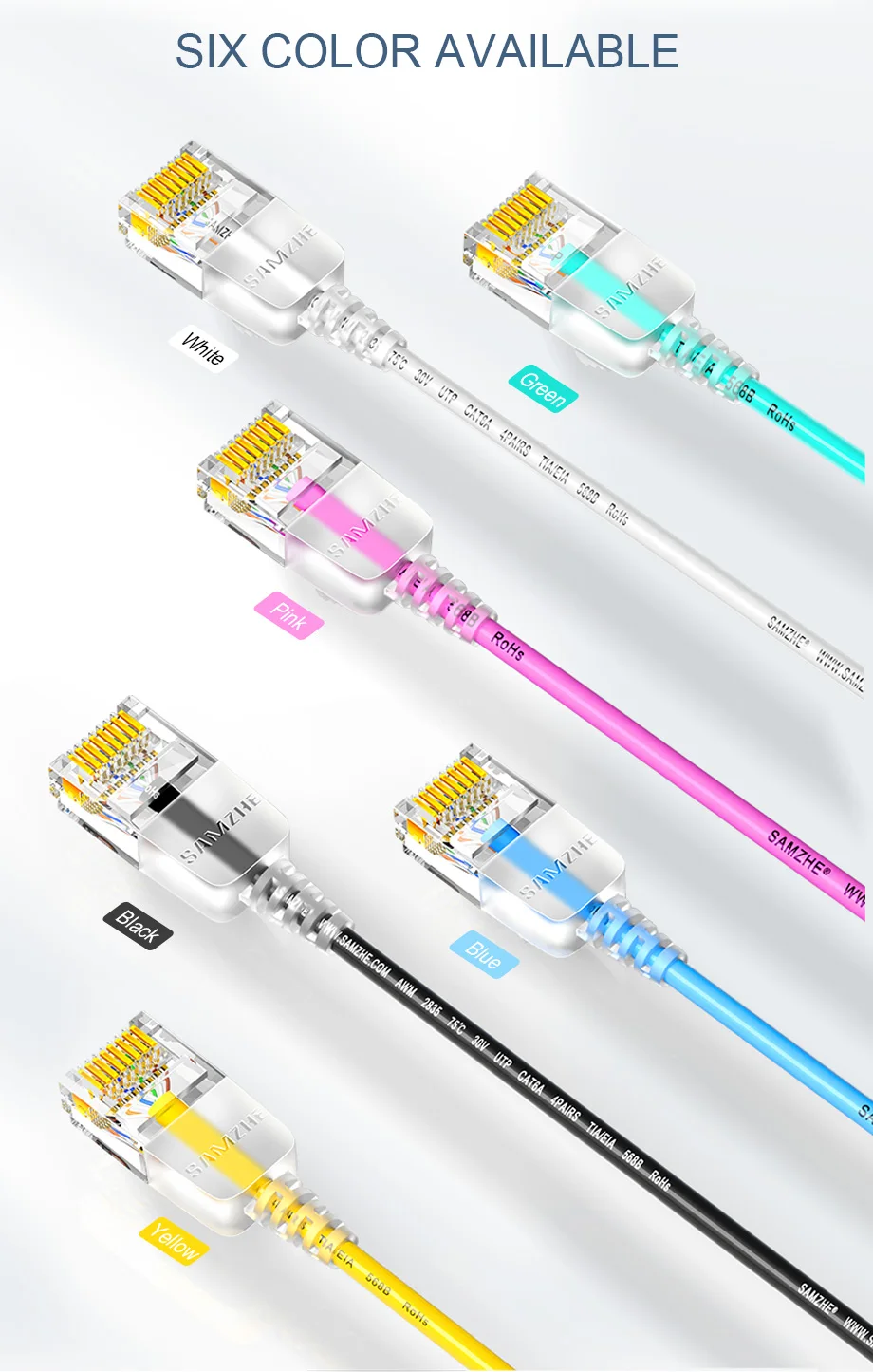 SAMZHE Cat6 Ethernet-Kabel Cat 6 10 Gbit/s Netzwerk-Flach-LAN-Kabel für Router RJ45 Laptop TV Box Netzwerkkabel Patchkabel – Detail 13
