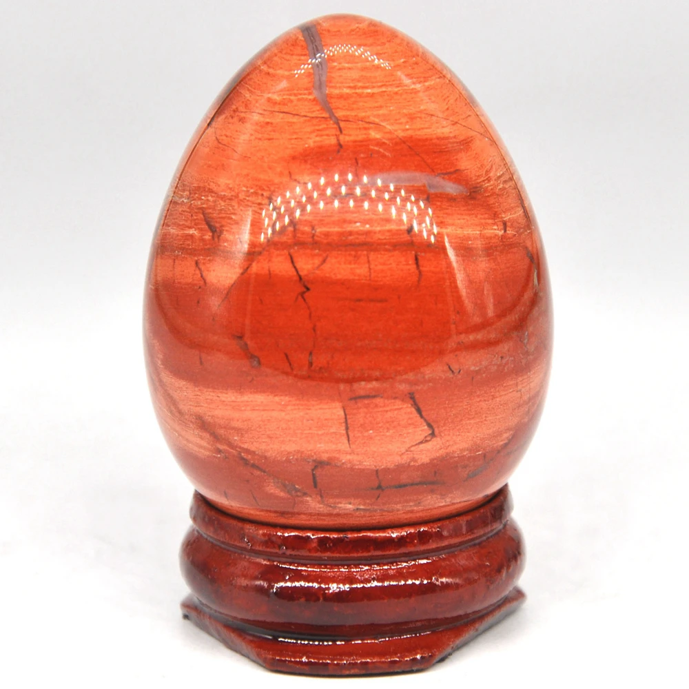 34x44mm Red Silver Leaf Jasper Egg Shaped Stone Healing Natural Crystal Massage Minerale Gemstone Spiritual Decoration Collectio