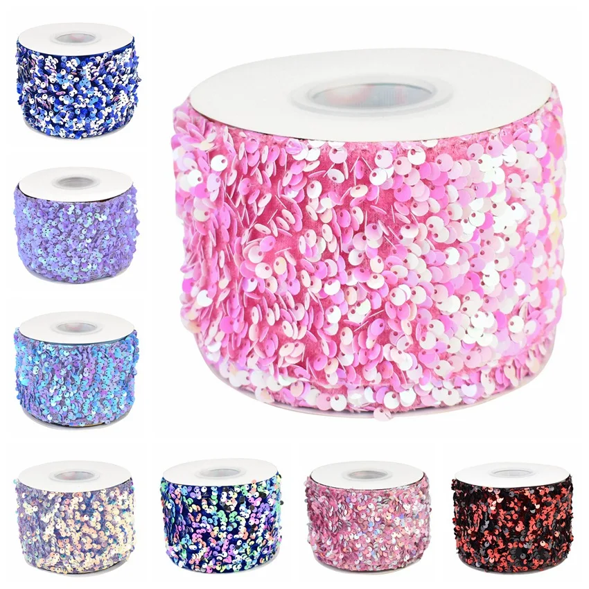 

[HSDRIBBON] 3 inch 75mm HSD-Genuine Series colorful Sequin Velvet Sequin Ribbon 25Yards/Roll