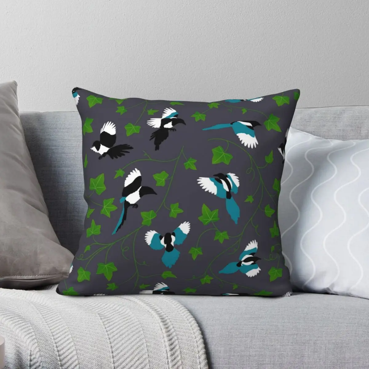 Magpies And Ivy Leaves Pattern Pillowcase Polyester Linen Velvet Printed Zip Decor Throw Pillow Case Sofa Cushion Cover