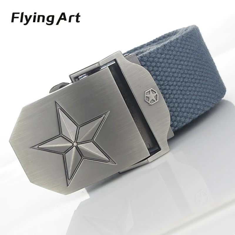 Hot Personality pentagram automatic buckle belt High quality 4mm thick, 3.8cm with canvas belts For woman Cowboy belts for men