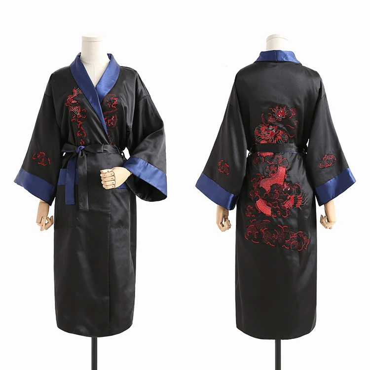 Rayon Kimono Bathrobe Gown Robe Two Side Sleepwear Home Clothing Embroidery Dragon Nightgown Men Novelty Intimate Lingerie