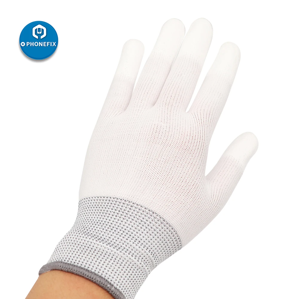 2pcs Anti Static Gloves ESD Electronic Welding Work Nylon Fiber Gloves Pu Finger Coated Finger PC Antiskid for Finger Protection