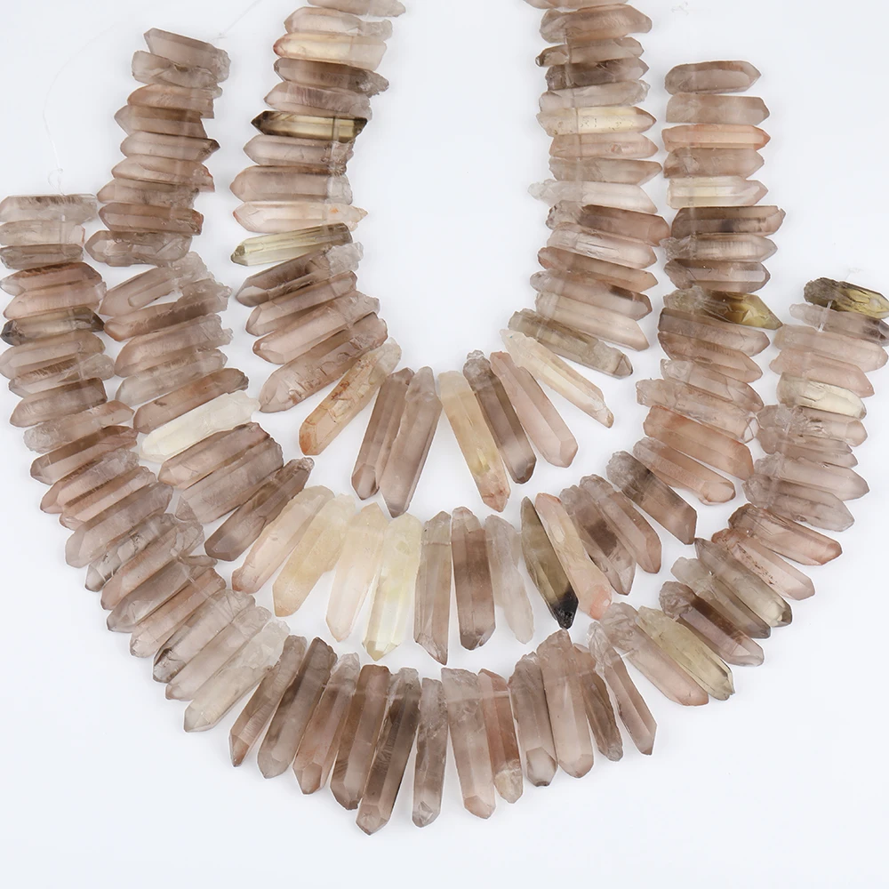 

Natural Smoky Color Quartz Stick Point Loose Beads Pendant Necklace,Cut Quartz Crystal Point Beads Jewelry Strands YX-CT-116AMCH