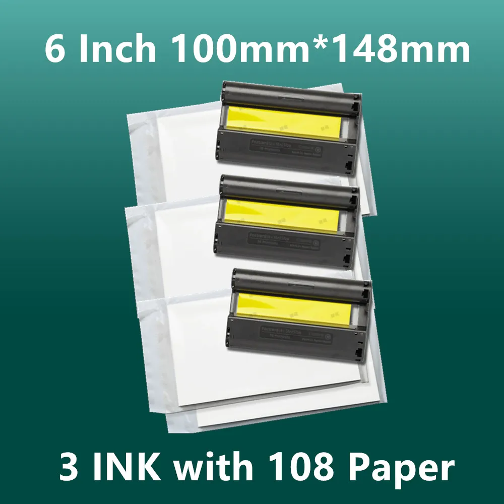 

6 Inch Ink Cassette KP-108IN KP-36IN Ink and Paper Set for Canon Selphy CP1300 CP1200 CP910 CP900 CP1500 CP1000 Photo Printer