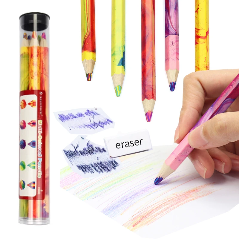 DEDEDEPRAISE Erasable Mixed Color Pencils 4-Color Thick Lead Colored Pencil Wood Lapis De Cor Painting Color Pencil Stationery