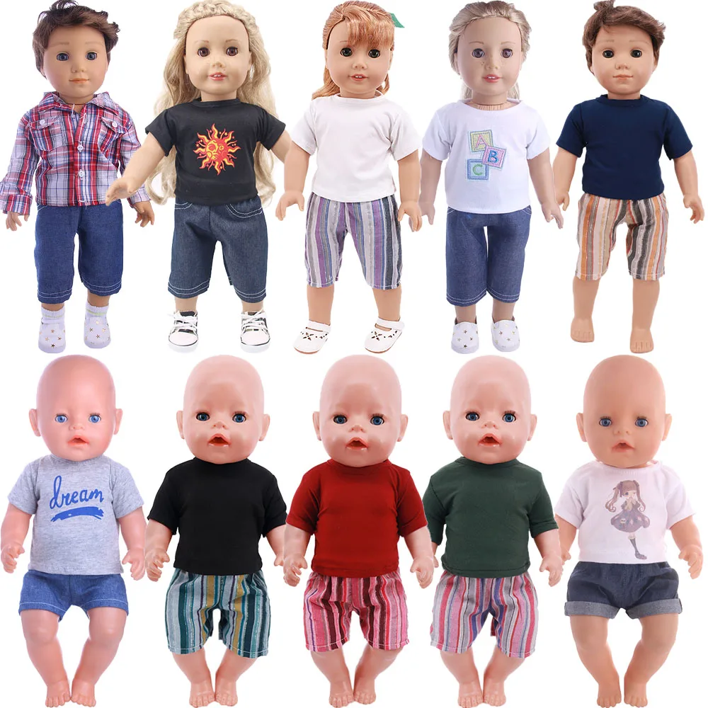 Doll Clothes Casual Homewear Cute Girl Print Solid Color For 18Inch American 43 Cm Baby New Born Doll Logan Boy Clothes,Kid Gift