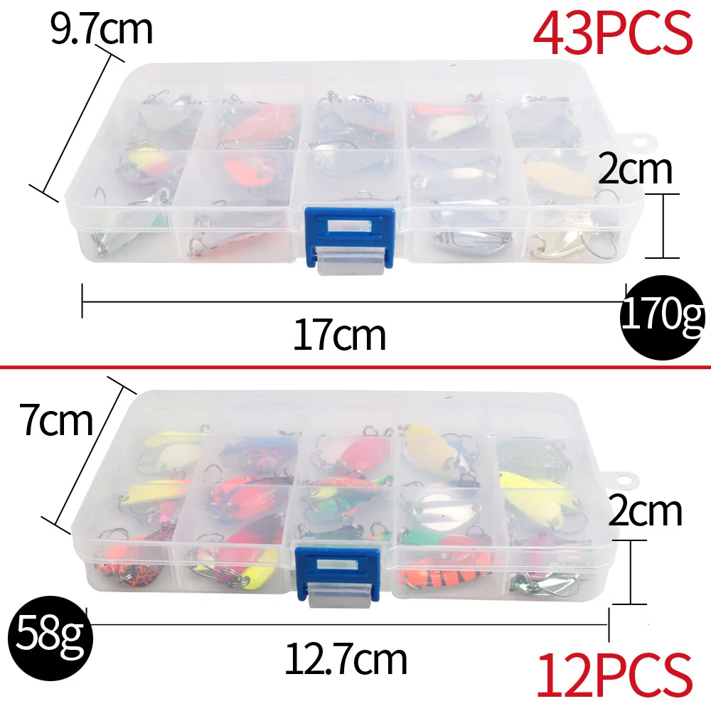 12/43Pcs Spoon Lure Set Fishing Metal Bait For Lake Sea Carp Bass Wobbler Small Mini Spinner Trout Jig Hard Box Kit Accessories