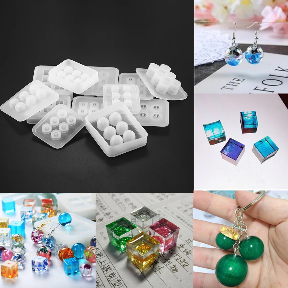 Earrings Pendants Silicone UV Epoxy Resin Moulds Cube Ball Star Beads Casting Necklace Bracelet For DIY Jewelry Making Tool