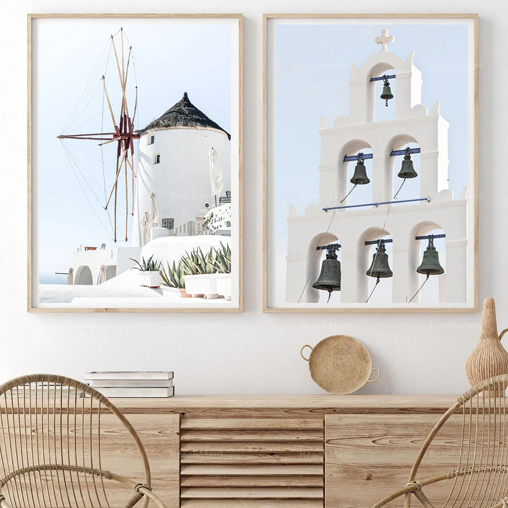 Digital prints Santorini Greek Island | Greece | Flowers |modern wall art|Greek Architecture | bells| windmill